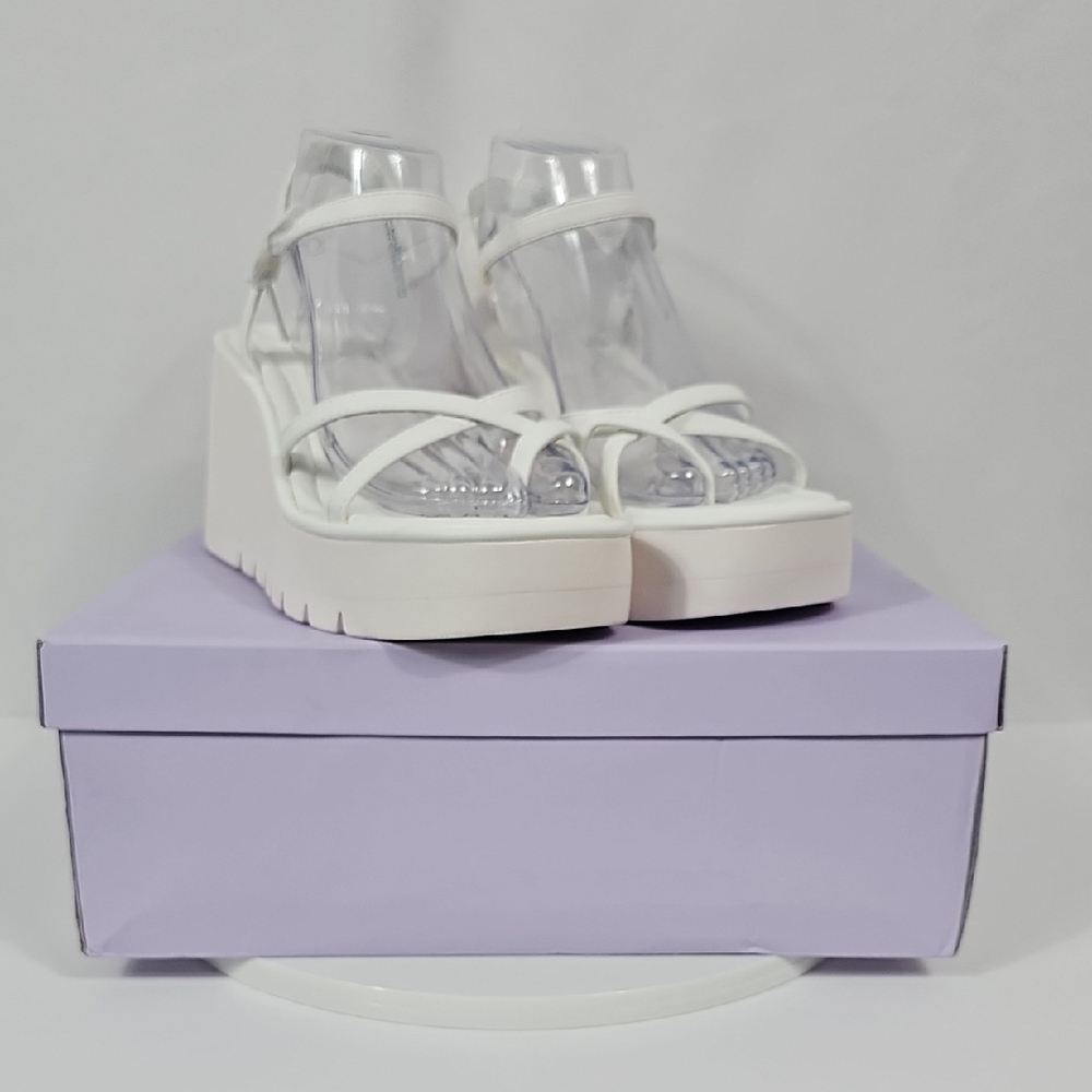 NIB Steve Madden Vaultt Platform Wedge Sandals Strappy Caged Chunky Heel White 9 - Picture 13 of 16